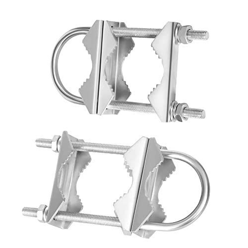 Double Antenna Mast Clamp Heavy Duty V-Jaw Bracket with U...
