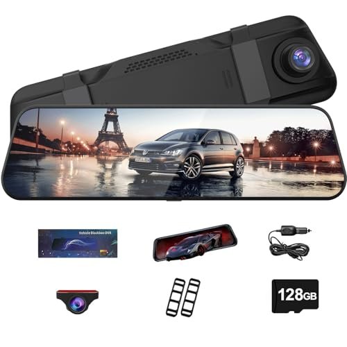 4K Dual Dash Cam for Cars, 9.66” Touchscreen Mirror...