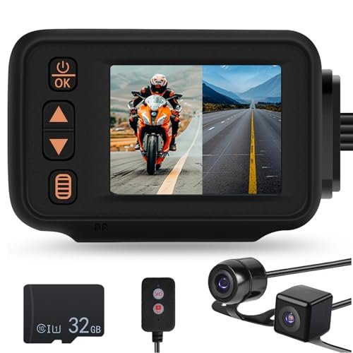 METEESER Motorcycle Front and Rear Dash Cam,2inch Touch...