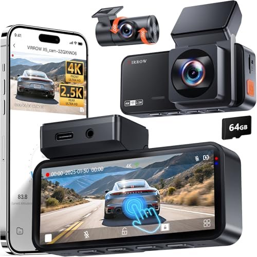 VIRROW Dash Cam Front and Rear: 4K+2.5K Dash Camera for...