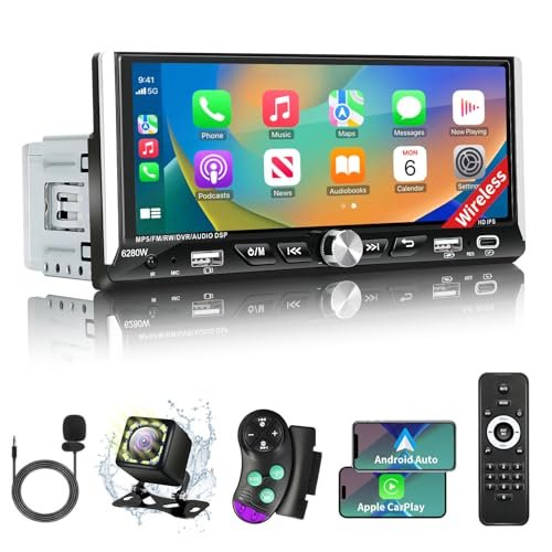 Single Din Car Stereo with Wireless Apple Carplay Android...