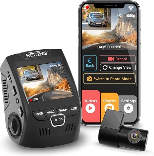 RexingUSA V1P 4K Dual Channel Dash Cam 4K+1080p w/Wi-Fi,...