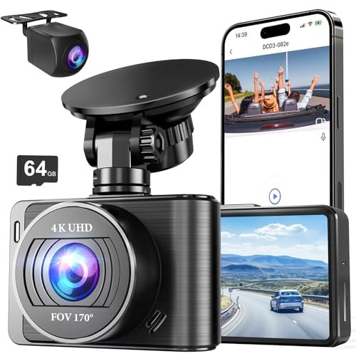 Dash Camera, 4K/1080p Dash Camera Front and Rear, Built-in...