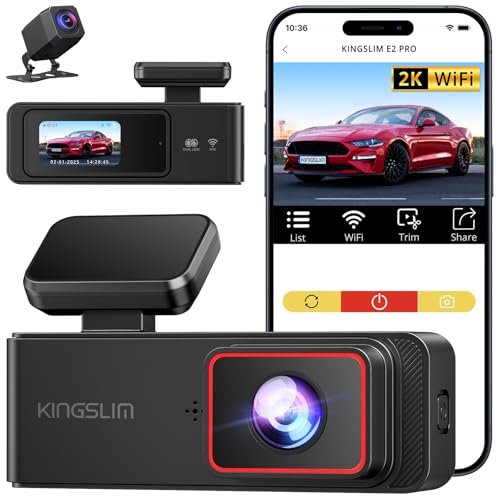 Wireless Dash Cam Front and Rear 2K, WiFi APP Dash...